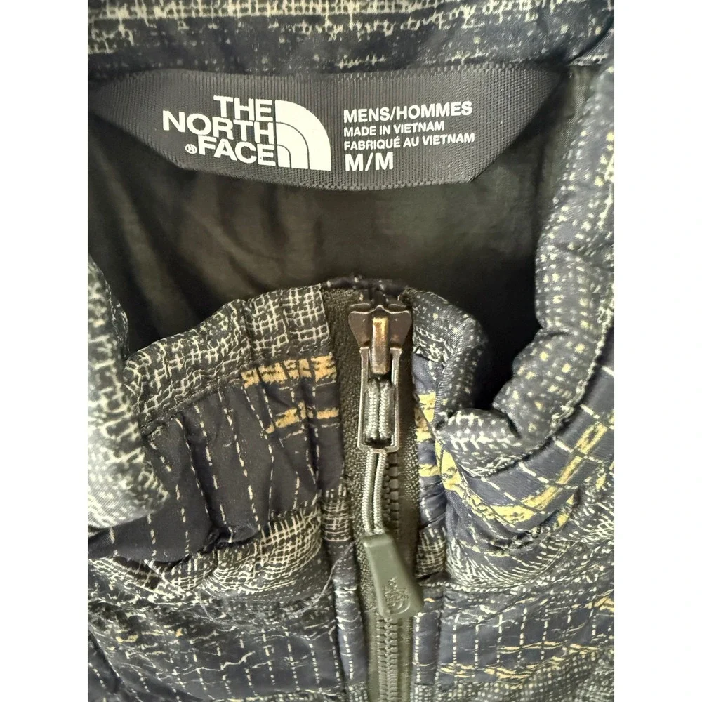 The North Face Mens Thermoball Eco Puffer Jacket Grey Yellow Glitch Print Size M